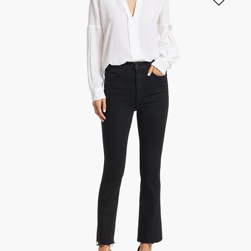 MOTHER The Hustler Ankle Fray Jeans in Not Guilty Sz 27 Denim $228 Black flare